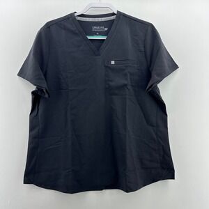 Fabletics XL Black V‎ Neck Scrub Top Feel Good Performance Short Sleeve Pocket